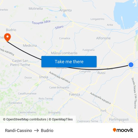 Randi-Cassino to Budrio map