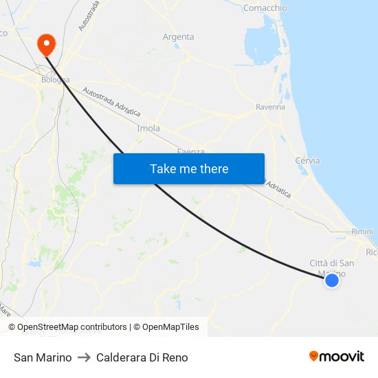 San Marino to Calderara Di Reno map