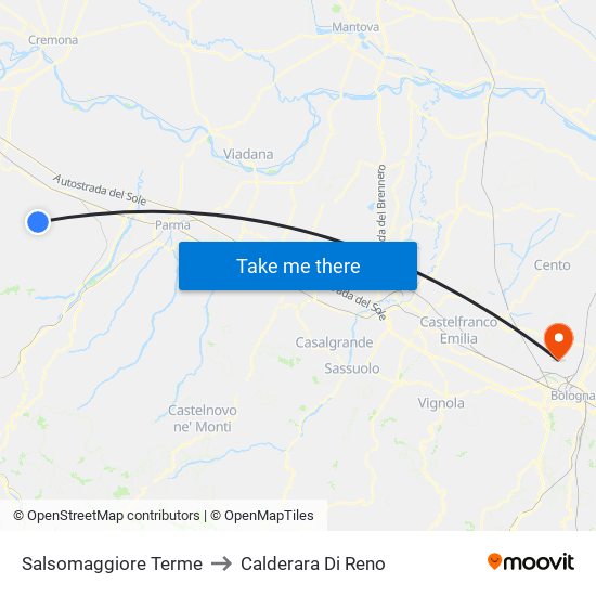 Salsomaggiore Terme to Calderara Di Reno map