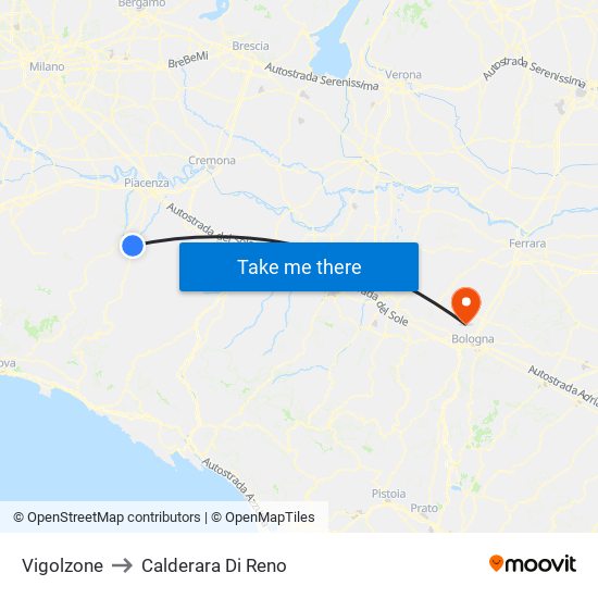 Vigolzone to Calderara Di Reno map