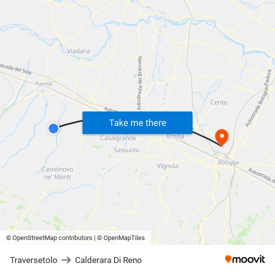 Traversetolo to Calderara Di Reno map