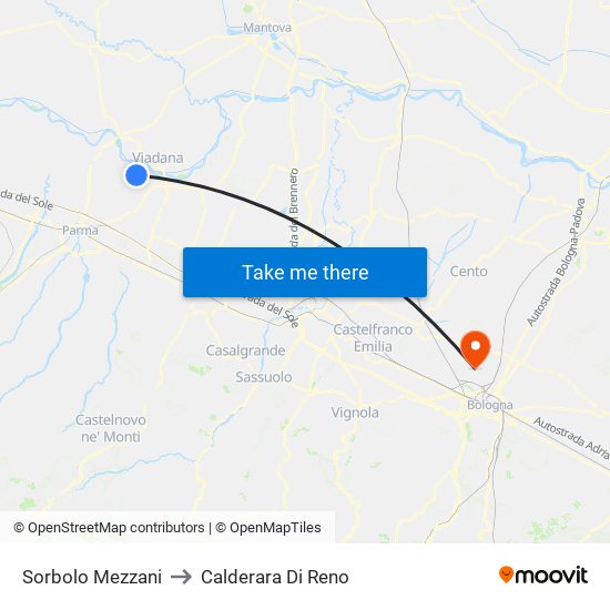 Sorbolo Mezzani to Calderara Di Reno map