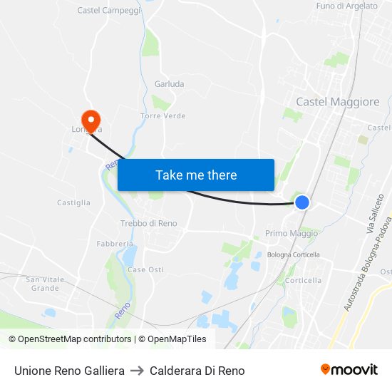 Unione Reno Galliera to Calderara Di Reno map