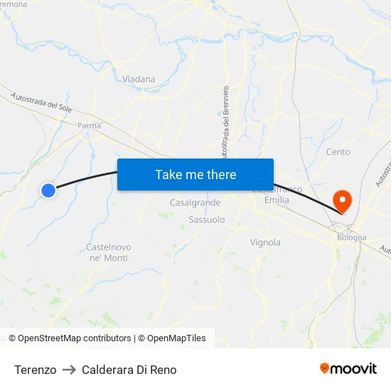 Terenzo to Calderara Di Reno map