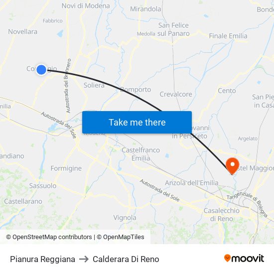 Pianura Reggiana to Calderara Di Reno map