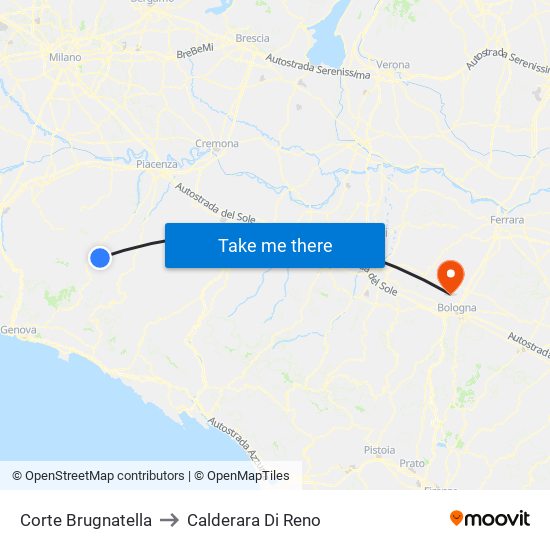 Corte Brugnatella to Calderara Di Reno map