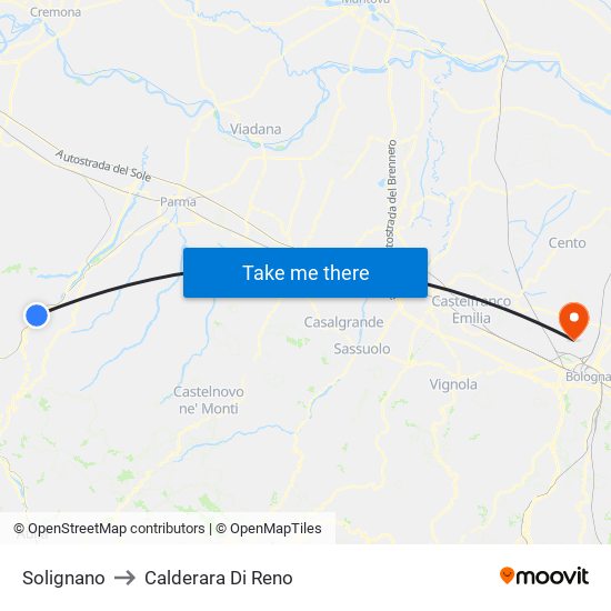 Solignano to Calderara Di Reno map