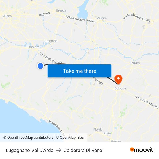 Lugagnano Val D'Arda to Calderara Di Reno map