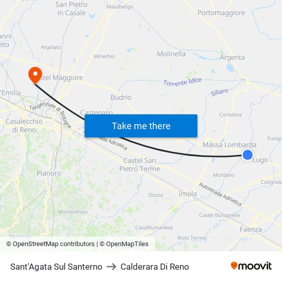 Sant'Agata Sul Santerno to Calderara Di Reno map