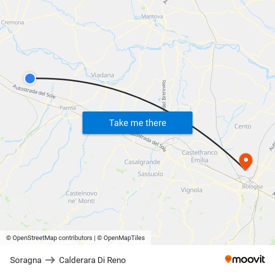 Soragna to Calderara Di Reno map