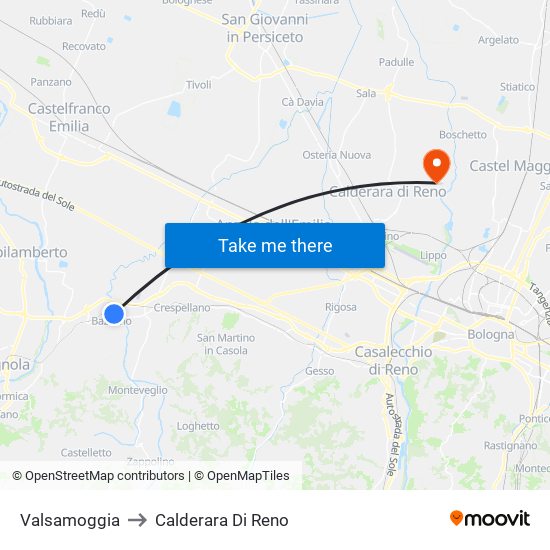 Valsamoggia to Calderara Di Reno map