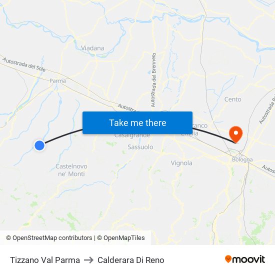 Tizzano Val Parma to Calderara Di Reno map