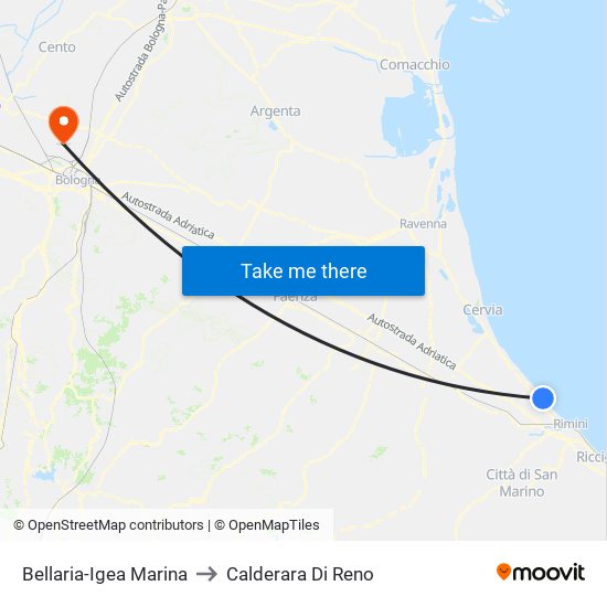 Bellaria-Igea Marina to Calderara Di Reno map