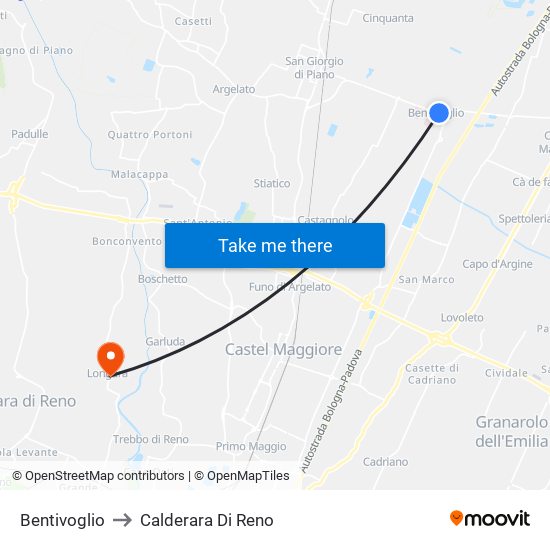 Bentivoglio to Calderara Di Reno map