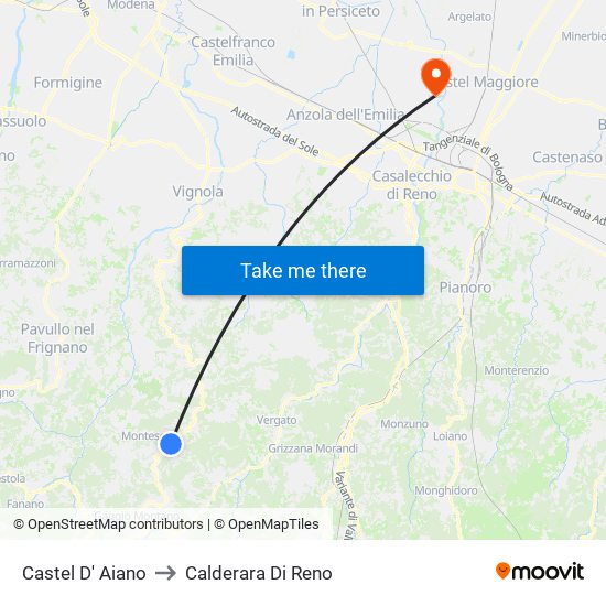 Castel D' Aiano to Calderara Di Reno map