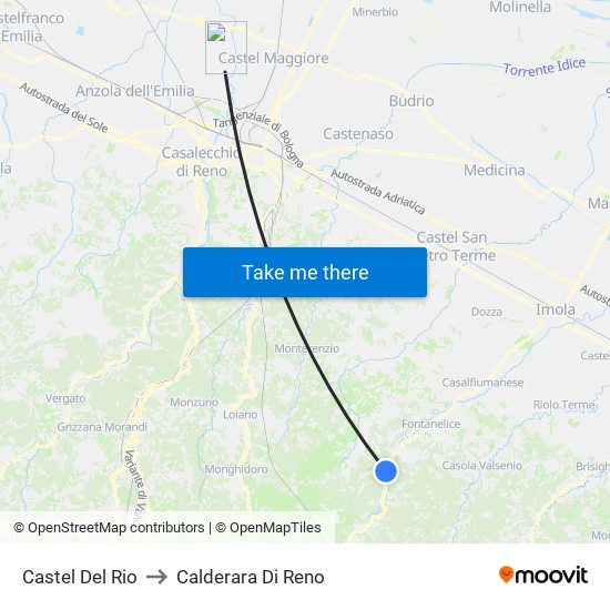 Castel Del Rio to Calderara Di Reno map