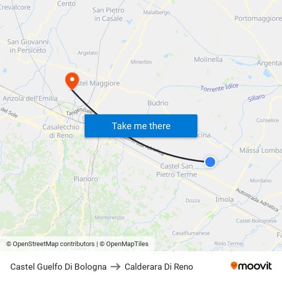 Castel Guelfo Di Bologna to Calderara Di Reno map
