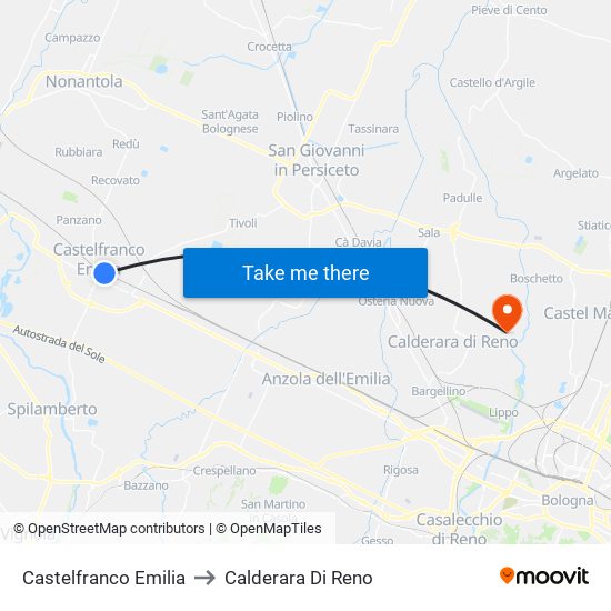 Castelfranco Emilia to Calderara Di Reno map