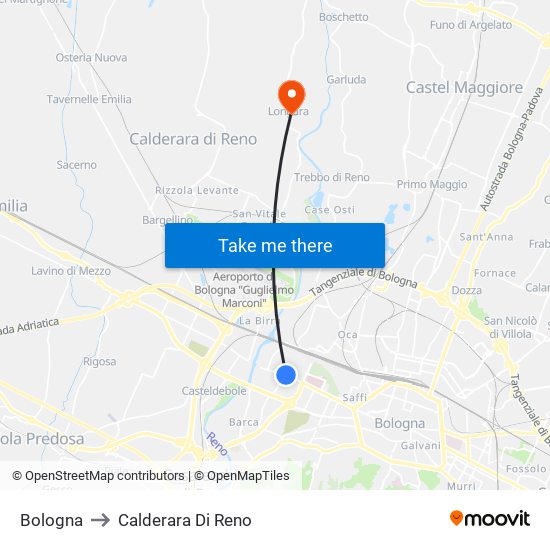 Bologna to Calderara Di Reno map