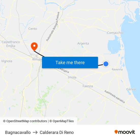 Bagnacavallo to Calderara Di Reno map