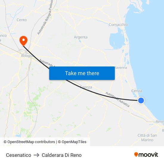 Cesenatico to Calderara Di Reno map