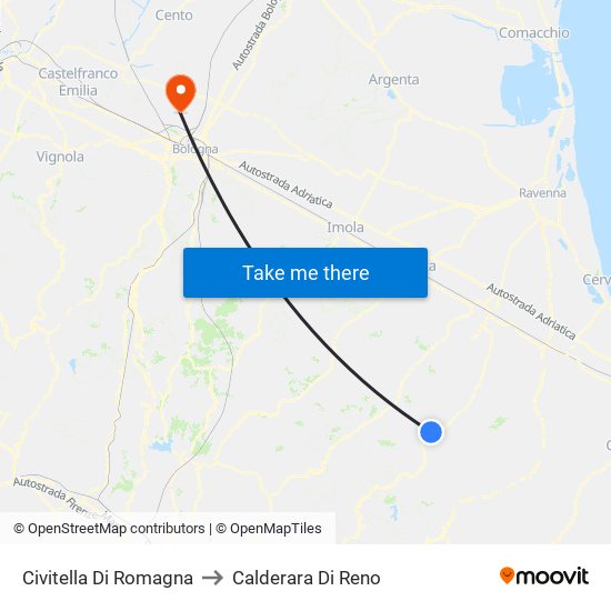 Civitella Di Romagna to Calderara Di Reno map