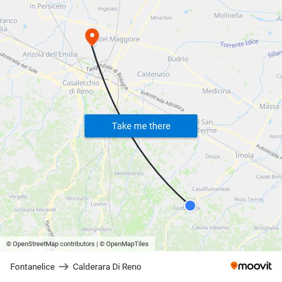 Fontanelice to Calderara Di Reno map