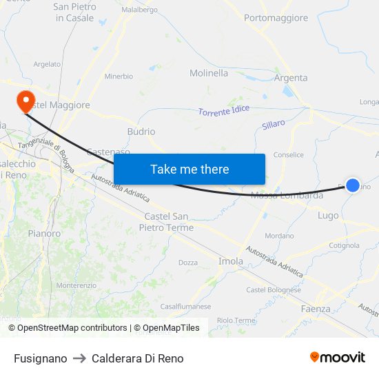 Fusignano to Calderara Di Reno map
