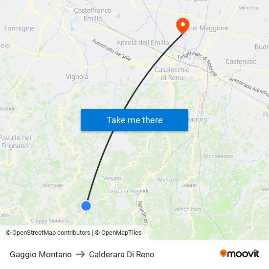 Gaggio Montano to Calderara Di Reno map