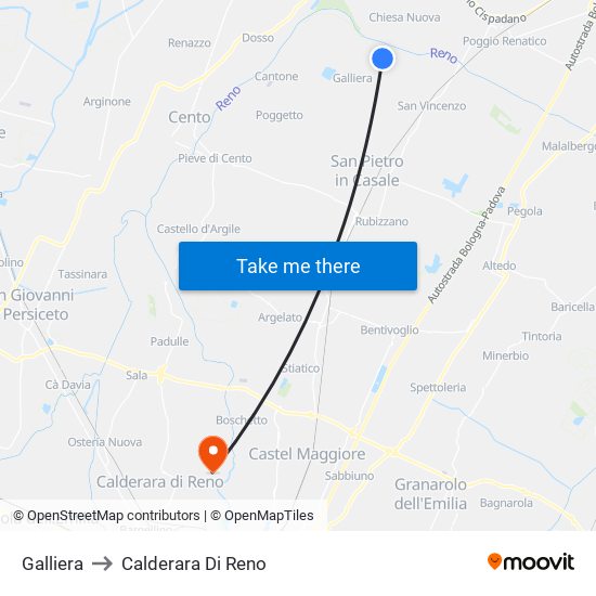 Galliera to Calderara Di Reno map