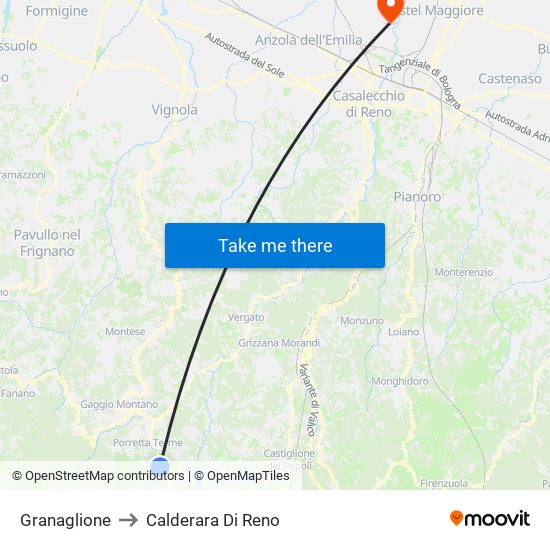 Granaglione to Calderara Di Reno map