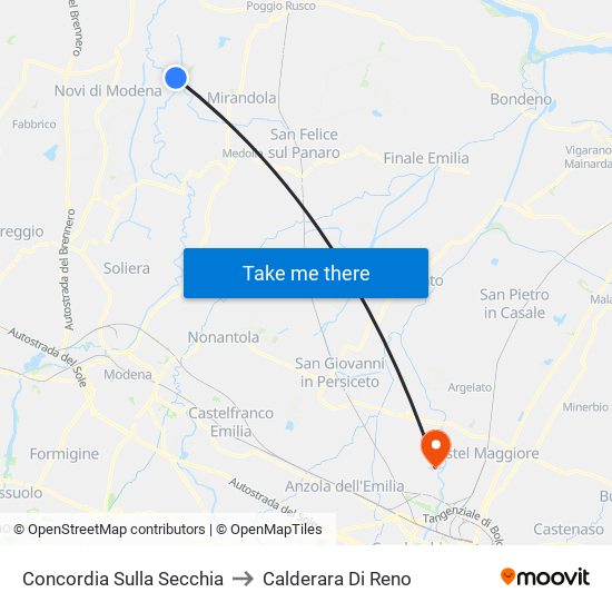 Concordia Sulla Secchia to Calderara Di Reno map