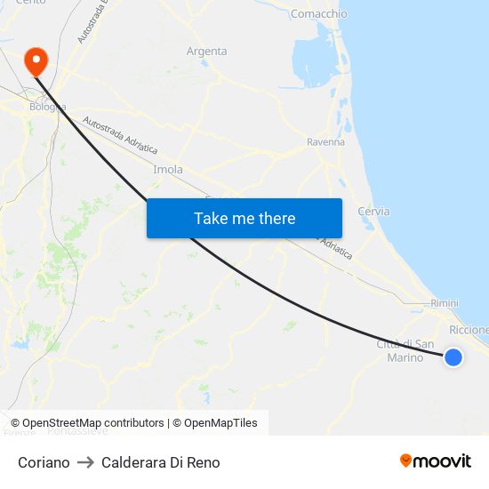 Coriano to Calderara Di Reno map