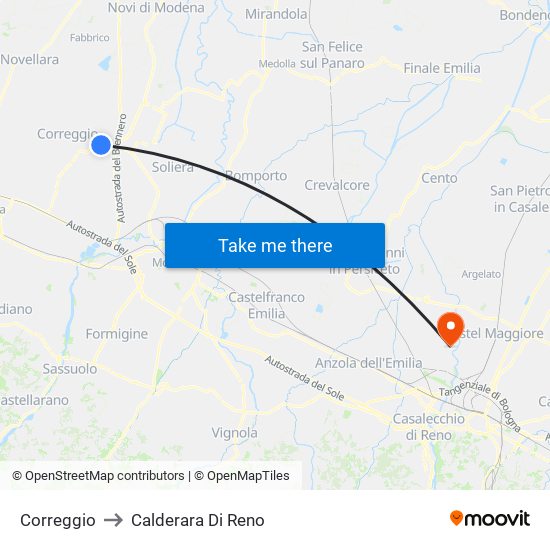 Correggio to Calderara Di Reno map