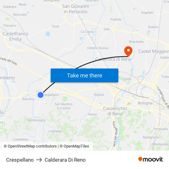 Crespellano to Calderara Di Reno map