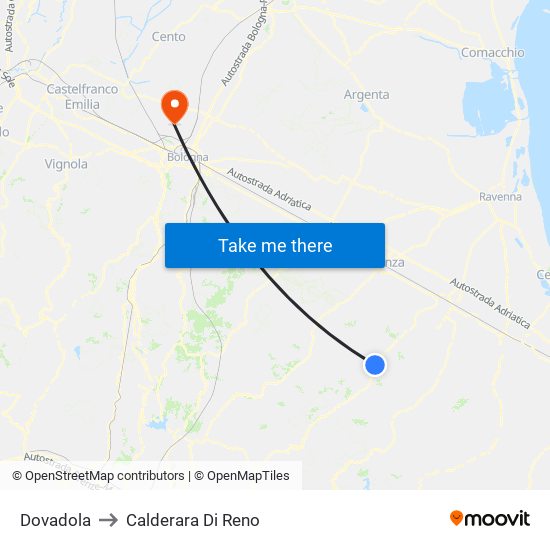 Dovadola to Calderara Di Reno map