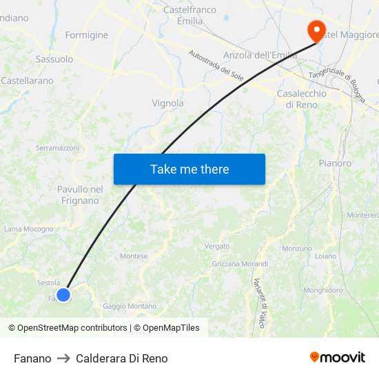 Fanano to Calderara Di Reno map