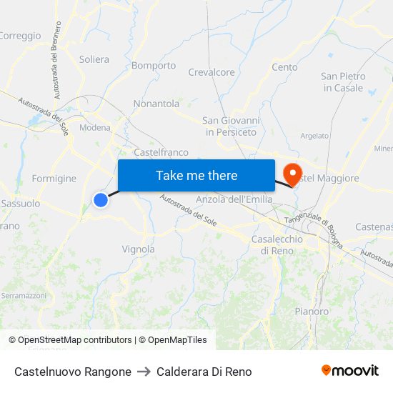 Castelnuovo Rangone to Calderara Di Reno map