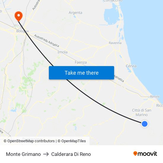 Monte Grimano to Calderara Di Reno map