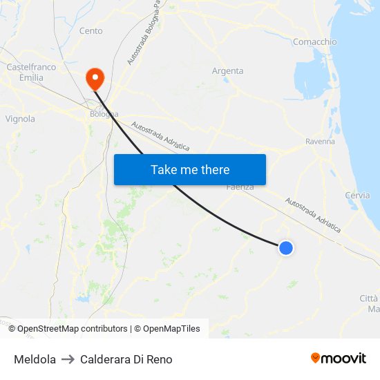 Meldola to Calderara Di Reno map