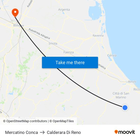 Mercatino Conca to Calderara Di Reno map