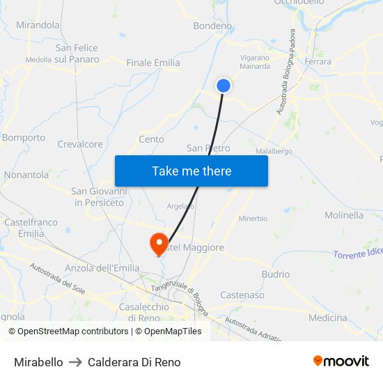Mirabello to Calderara Di Reno map