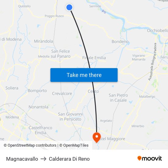 Magnacavallo to Calderara Di Reno map