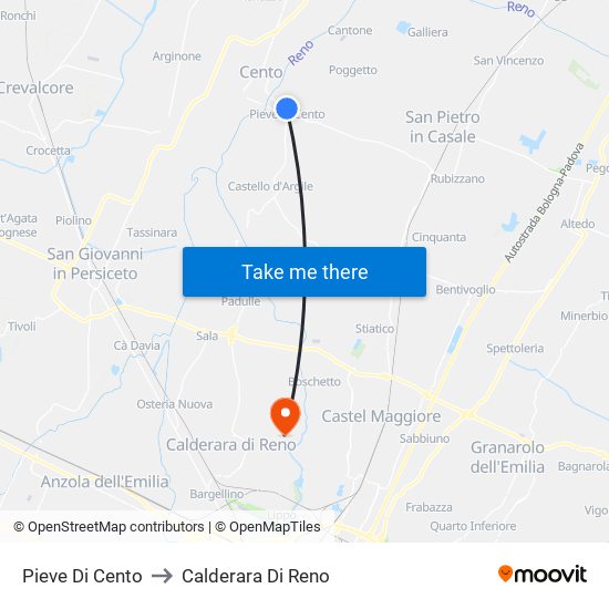 Pieve Di Cento to Calderara Di Reno map