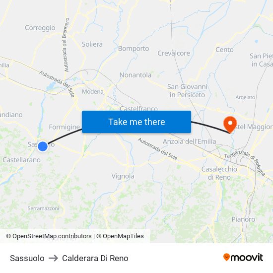 Sassuolo to Calderara Di Reno map