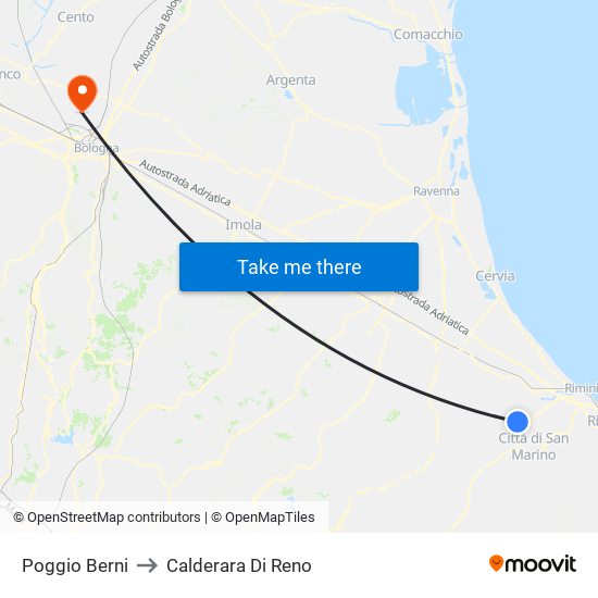 Poggio Berni to Calderara Di Reno map