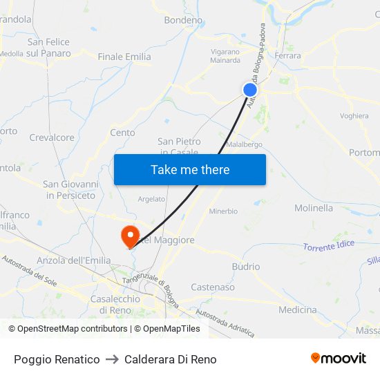 Poggio Renatico to Calderara Di Reno map