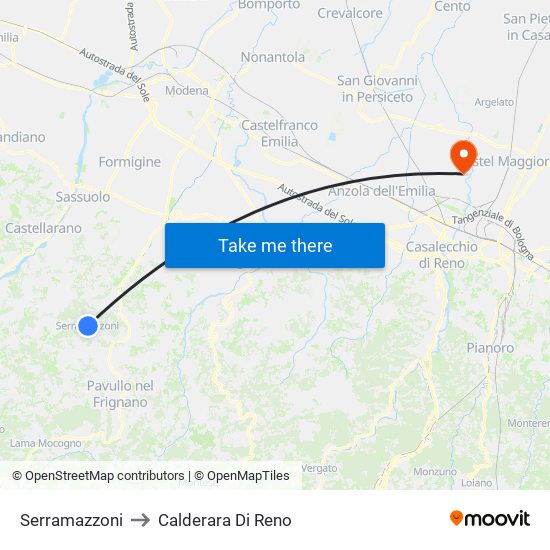 Serramazzoni to Calderara Di Reno map