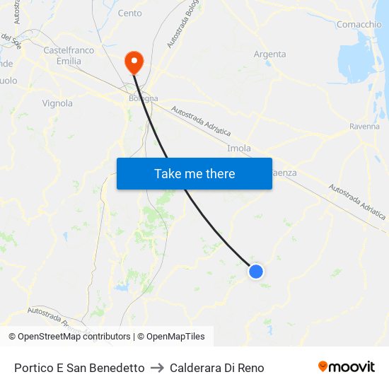 Portico E San Benedetto to Calderara Di Reno map