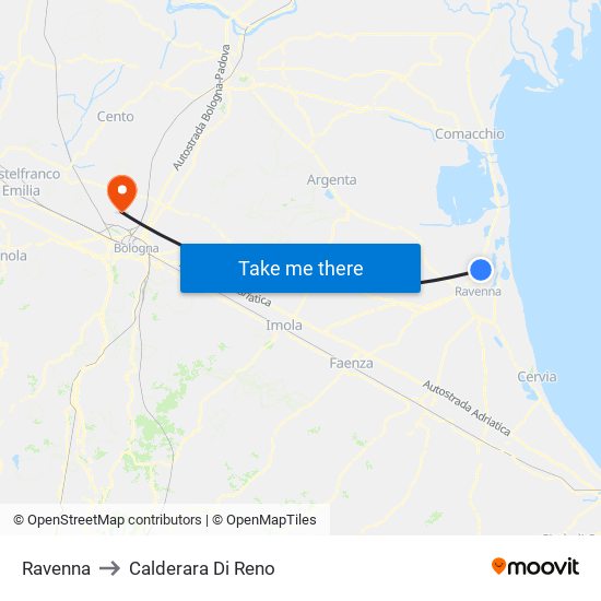 Ravenna to Calderara Di Reno map